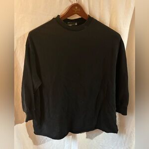 asos Design Petite US 00 Classic Black Shirt Crew Neck 3/4 Sleeve Crop Sweater